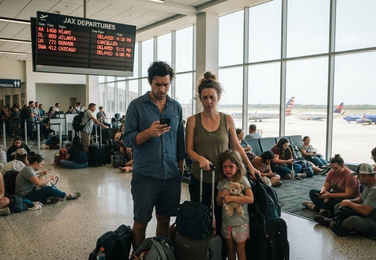 Jacksonville International Airport terminal during flight disruptions