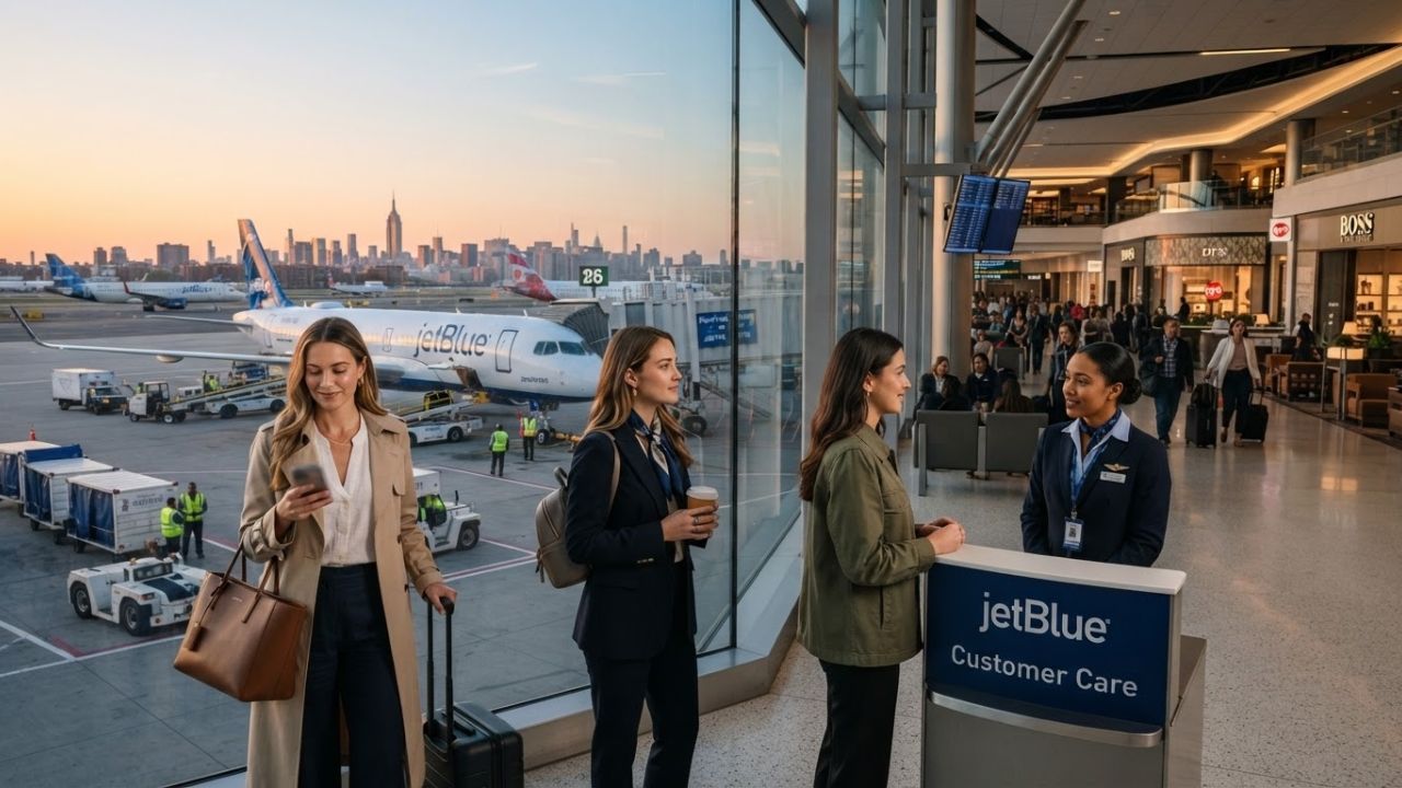A JetBlue Airways Airbus A220-300 taxiing on the tarmac at New York John F. Kennedy International Airport