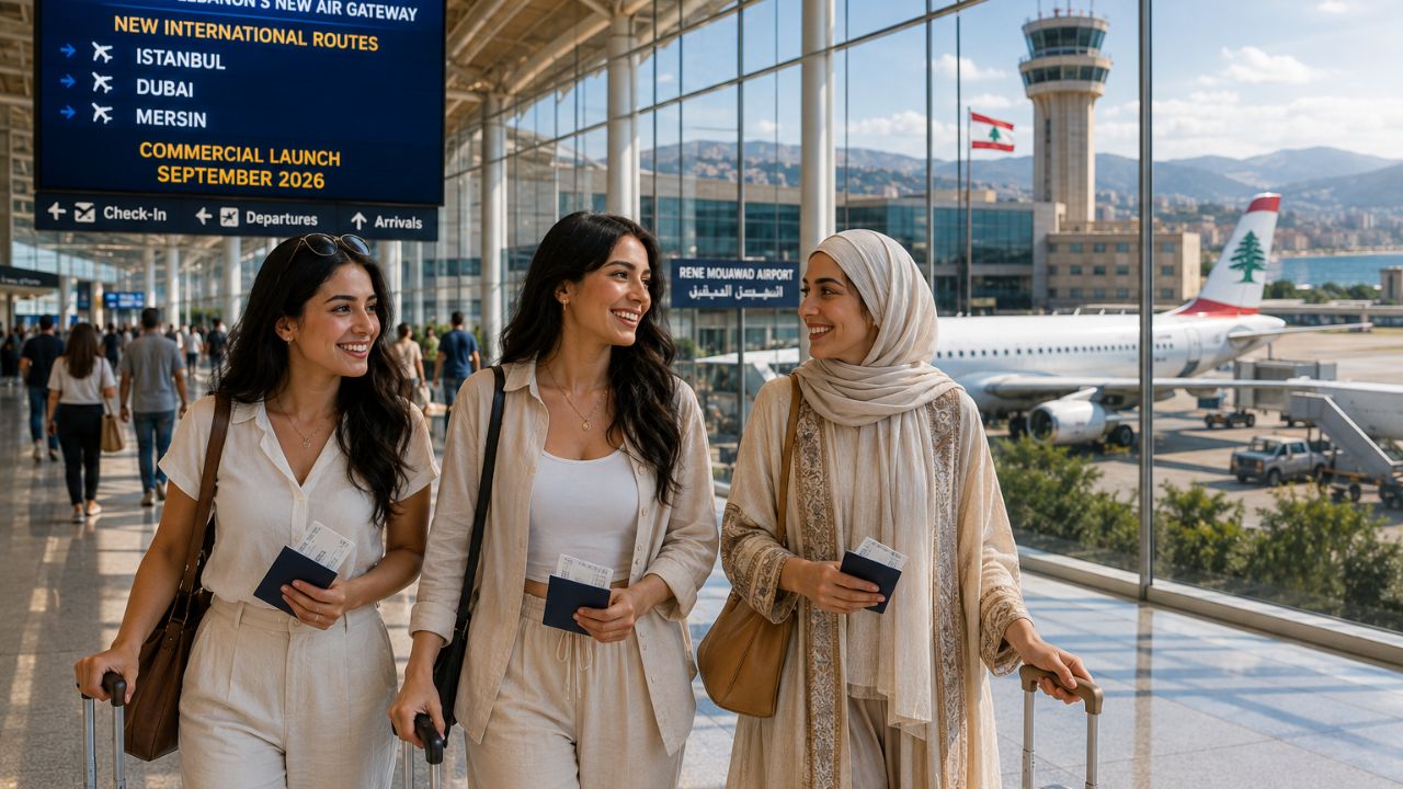 Exterior terminal building of Rene Mouawad Airport in Northern Lebanon