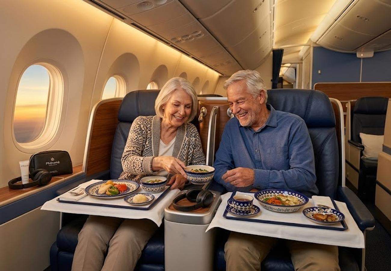 LOT Polish Airlines business class cabin with premium Polish amenities