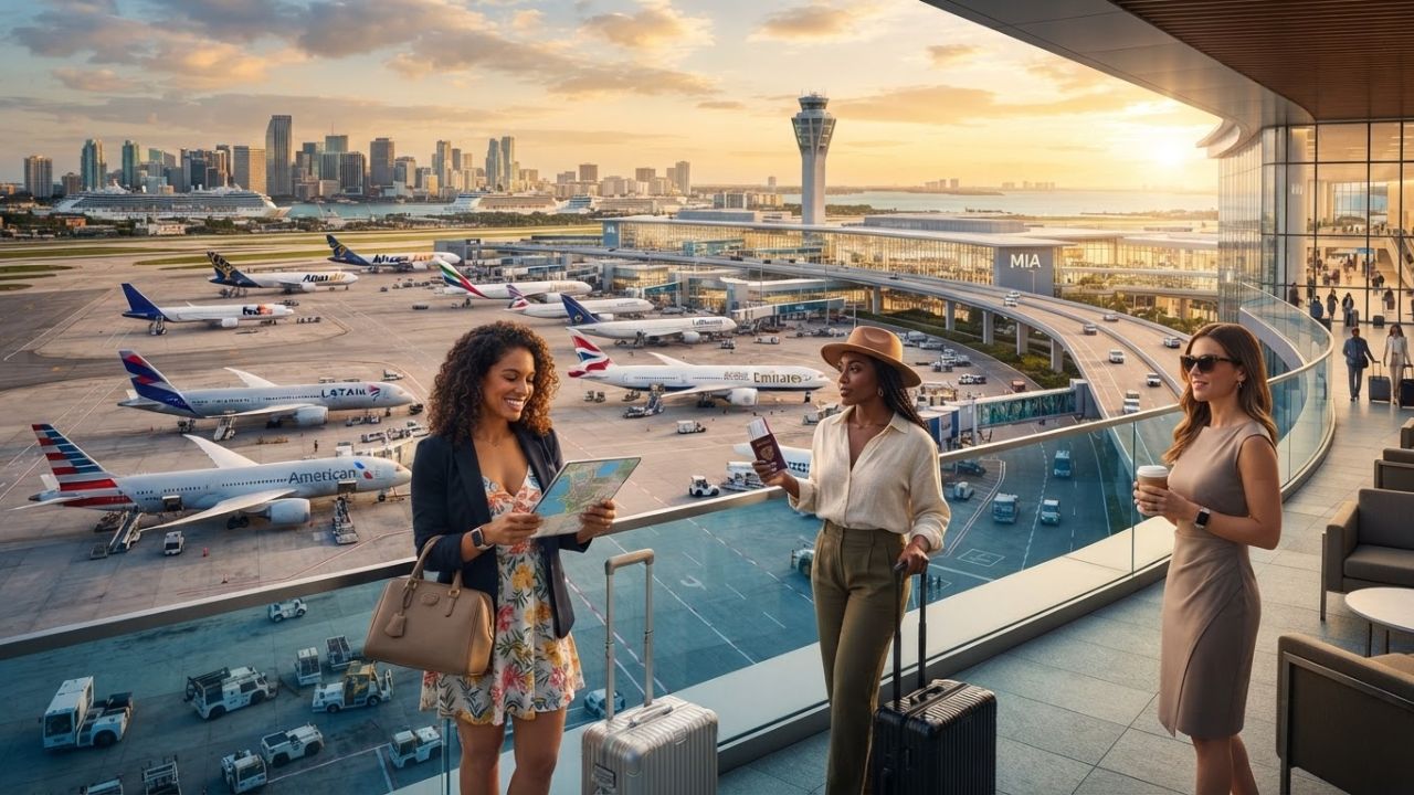 Aerial view of terminal expansion and runway infrastructure at Miami International Airport