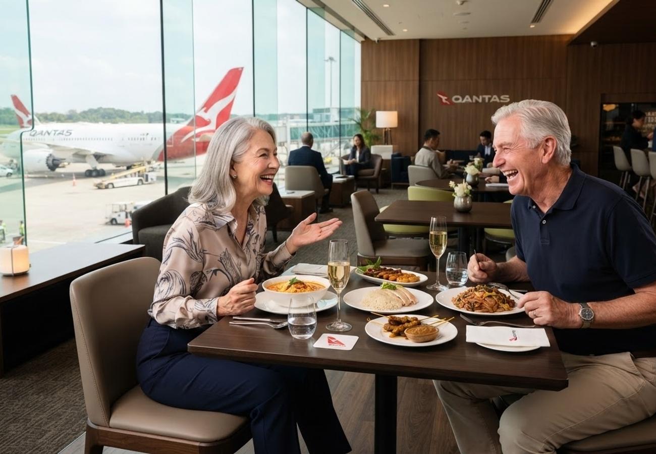 Qantas premium lounge dining featuring Singaporean heritage dishes