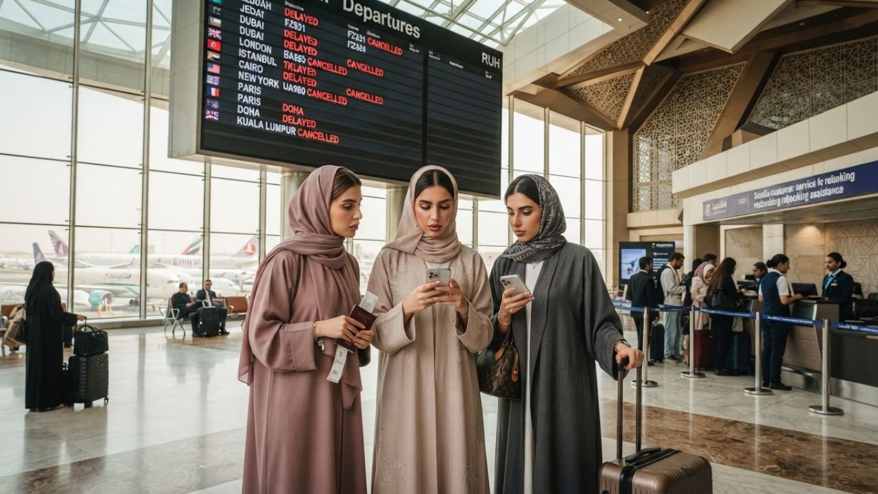 Saudi Arabia flight delays cancellations Riyadh Jeddah travel chaos