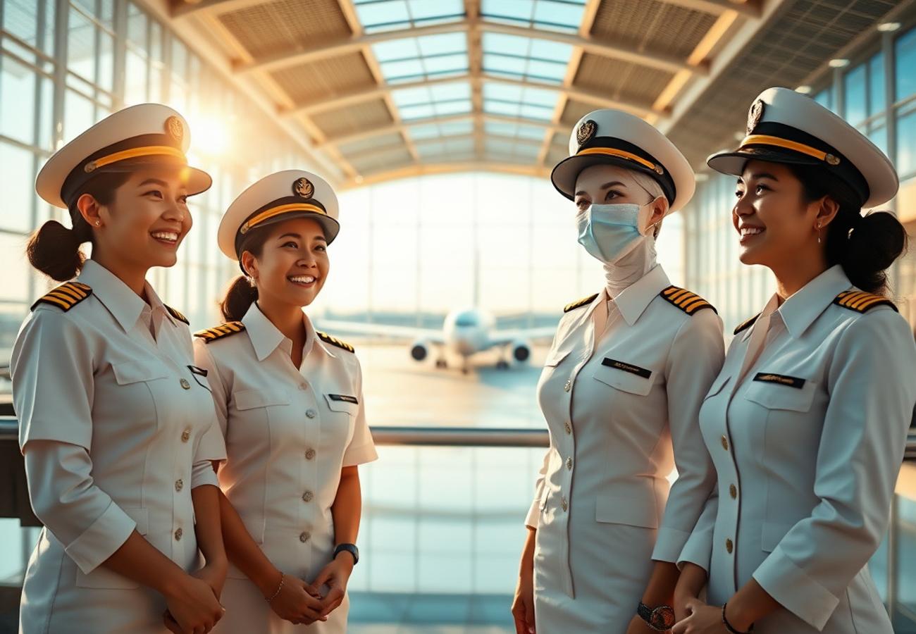 Singapore Airlines female pilot in cockpit during preflight checks