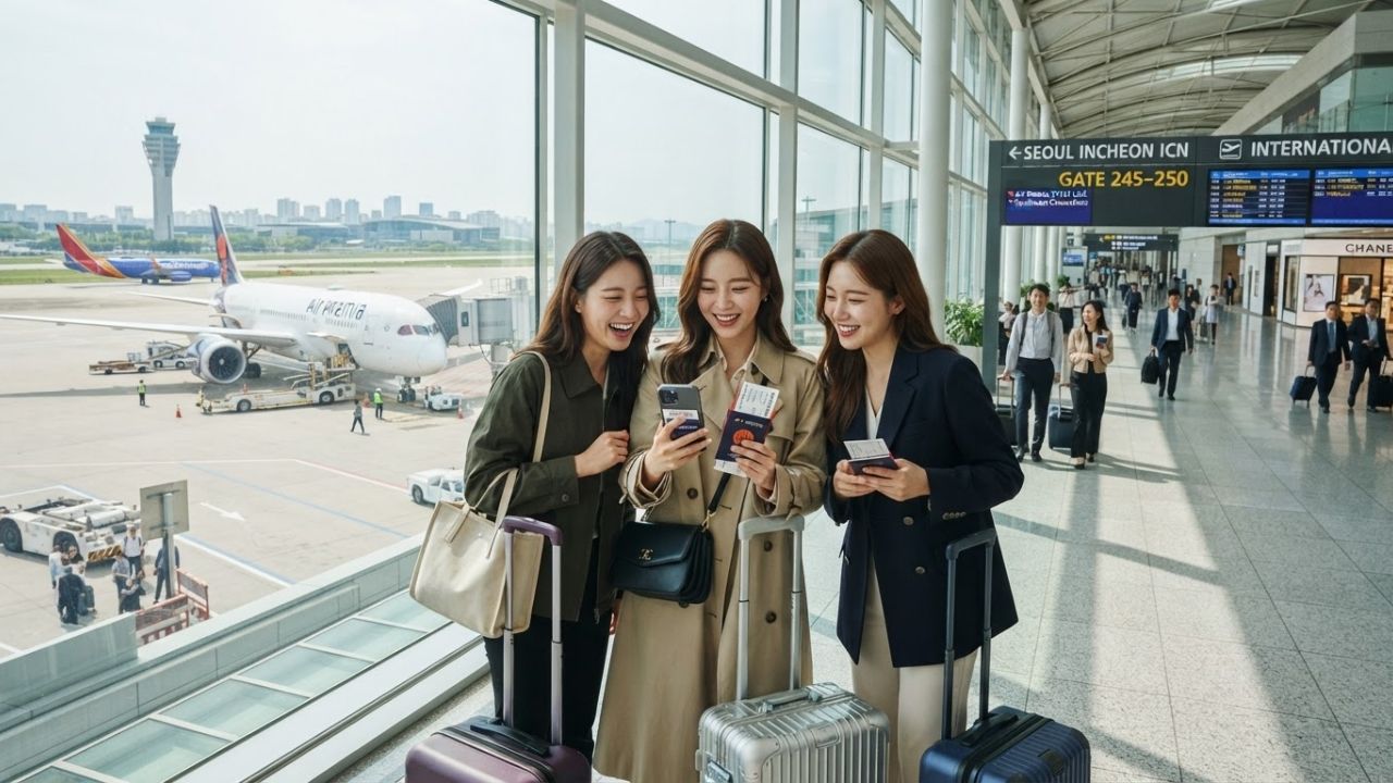 Passenger airplane representing transpacific connection between South Korea and United States