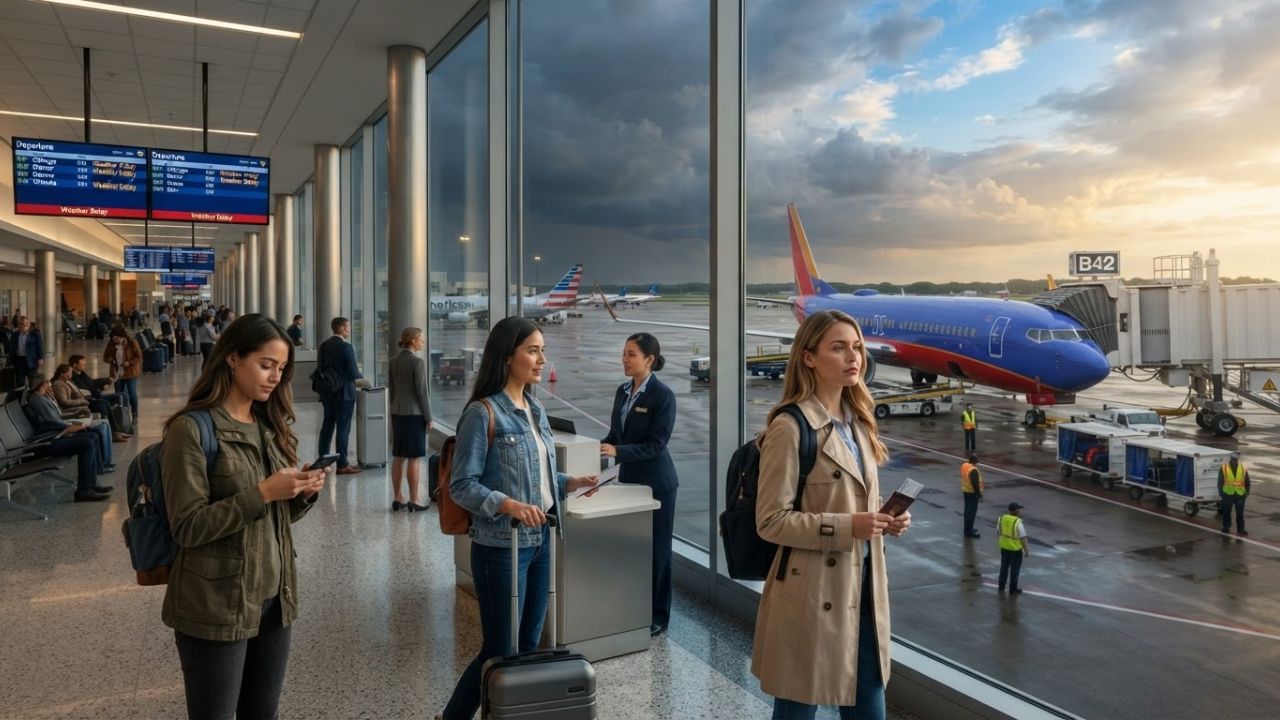 A Southwest Airlines Boeing 737 MAX 8 parked at a terminal gate at Indianapolis International Airport