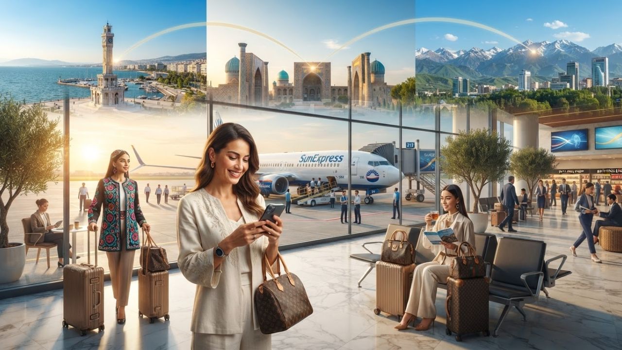 SunExpress commercial passenger jet airliner boarding travelers at Izmir Airport