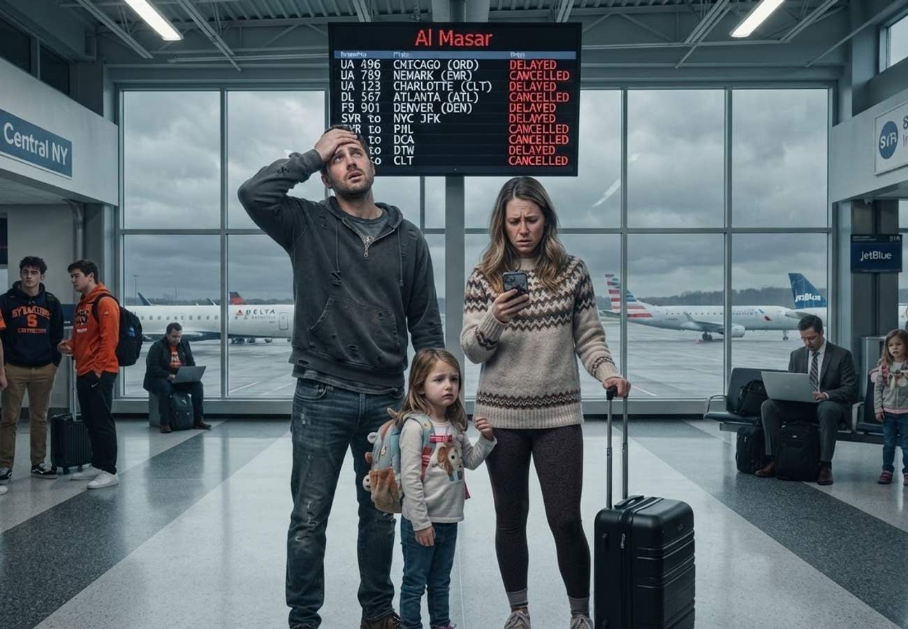 Syracuse Hancock International Airport terminal during flight disruptions