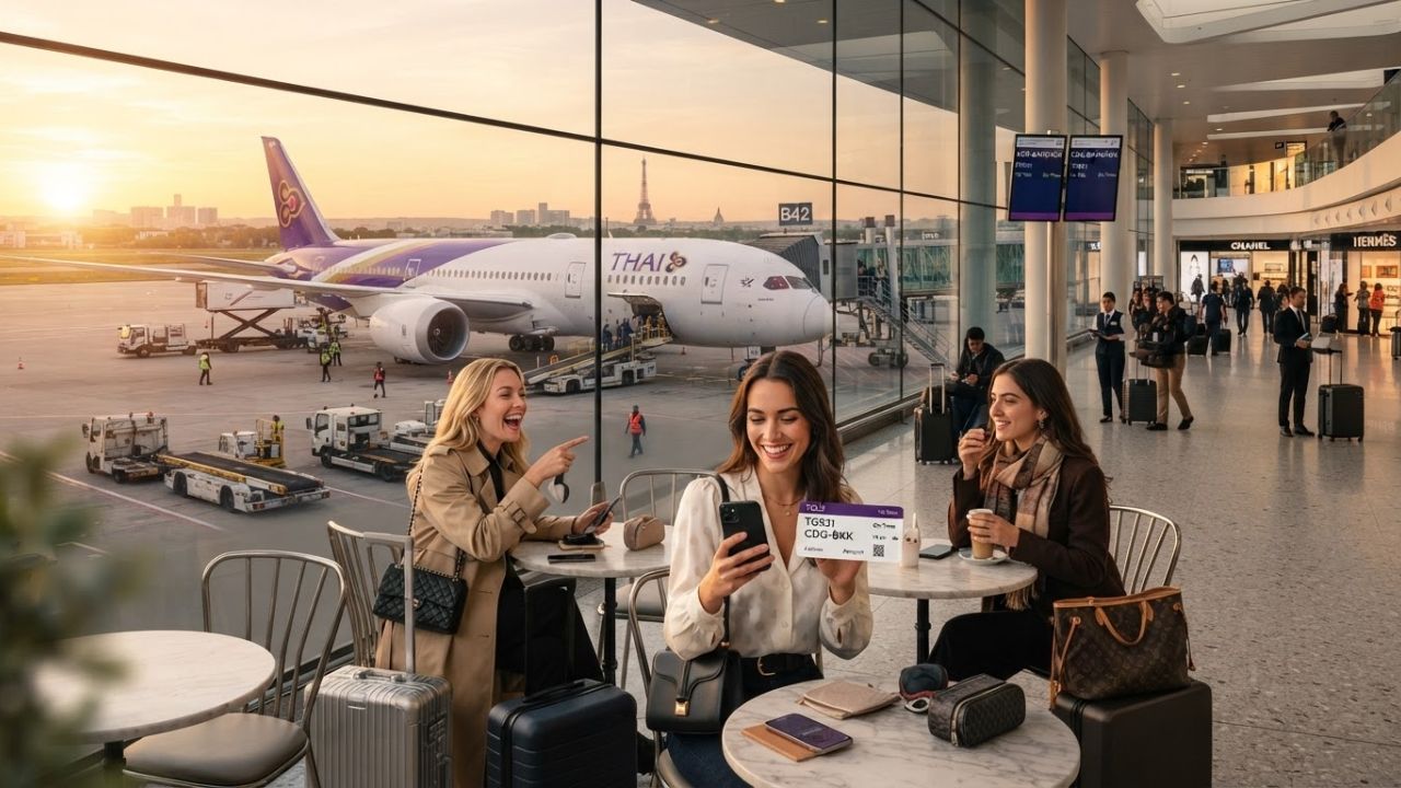 Thai Airways Boeing 787-9 Dreamliner aircraft taking off to represent Paris Bangkok route expansion