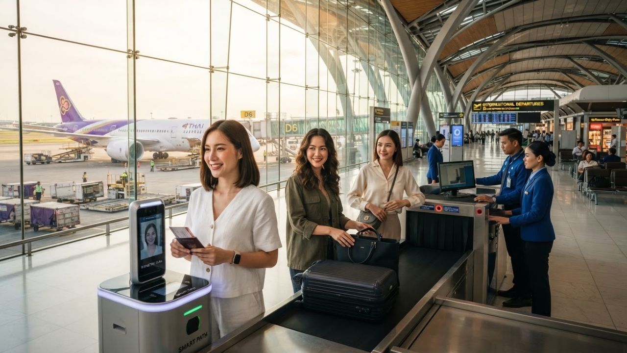 A biometric verification checkpoint at Suvarnabhumi International Airport in Bangkok