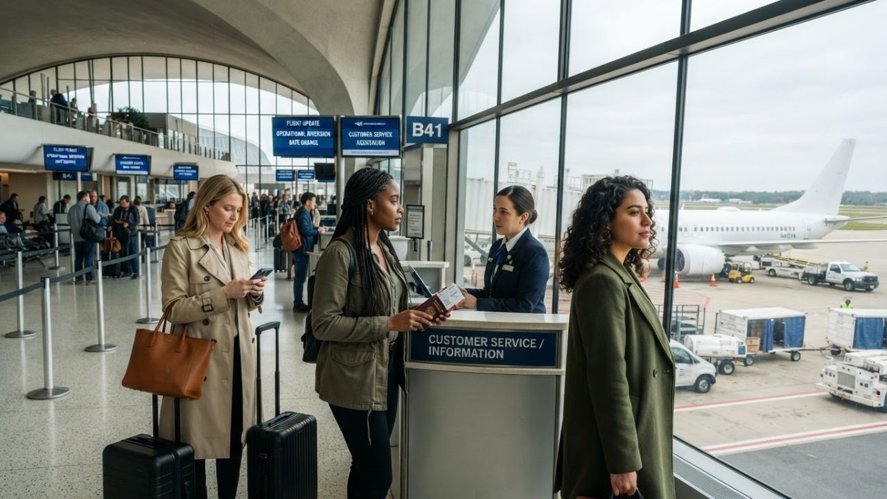 United Airlines Boeing 737 MAX 9 sitting on airport tarmac representing flight diversion