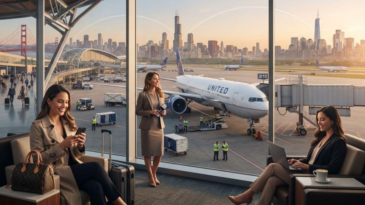 United Airlines Boeing 777-300ER passenger jet parked at Chicago O'Hare terminal gate