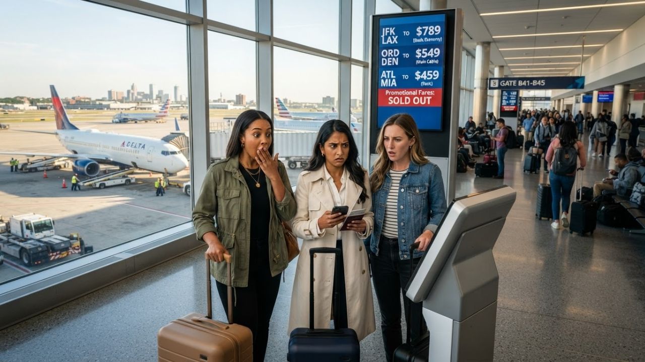 A boarding queue of passengers at a busy airport gate terminal next to a parked commercial jet