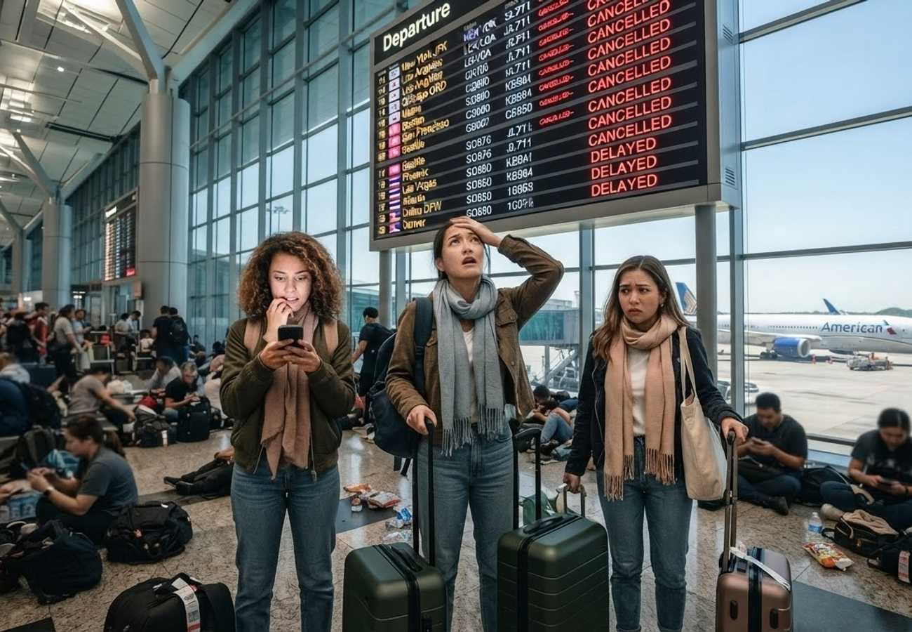Empty airport terminal representing the 2026 summer travel slump