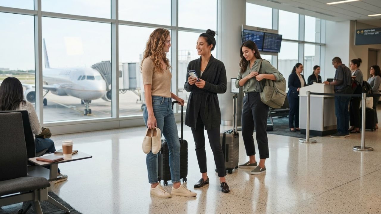 Passengers boarding an American Airlines passenger jet at an airport gate