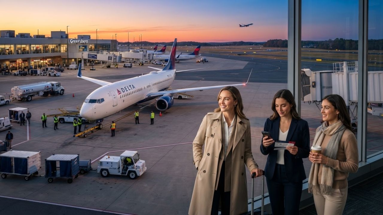 A Delta Air Lines Boeing 737 passenger plane parked on the tarmac at an airport terminal at dusk