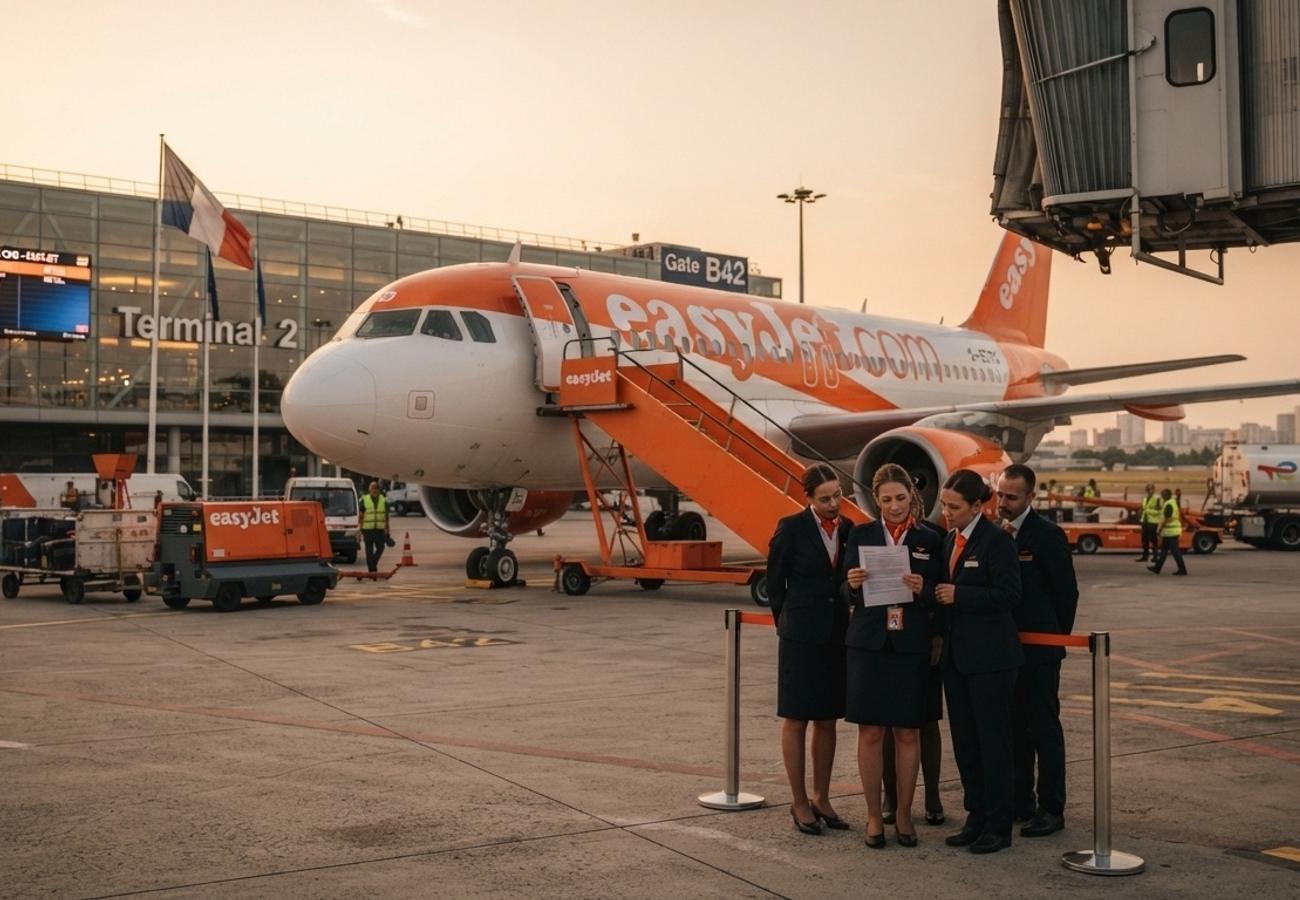 easyJet aircraft on a French airport tarmac during summer peak season