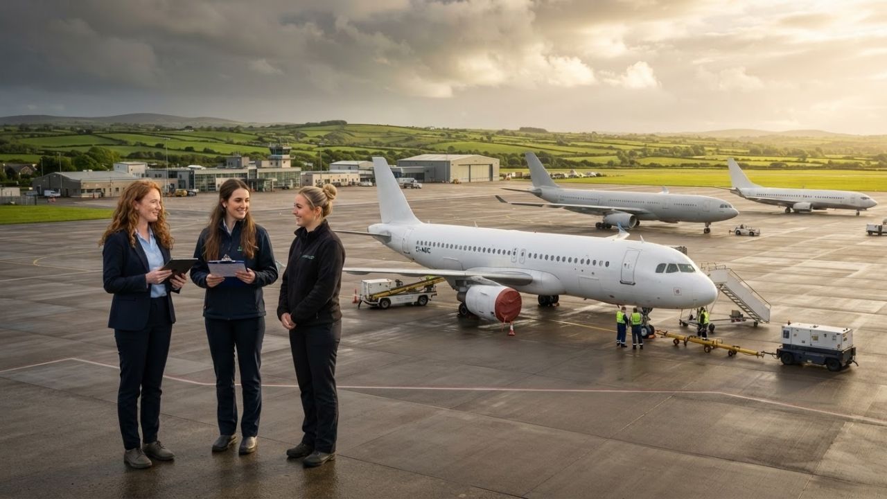 A commercial aircraft parked at EirTrade Aviation's maintenance hanger at Ireland West Airport Knock.