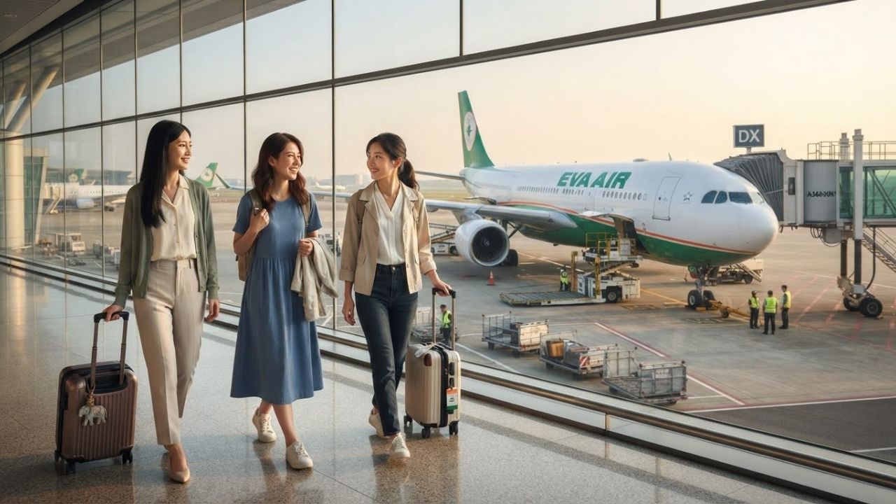 An EVA Air Airbus A330-300 widebody aircraft parked at Taipei Taoyuan International Airport.