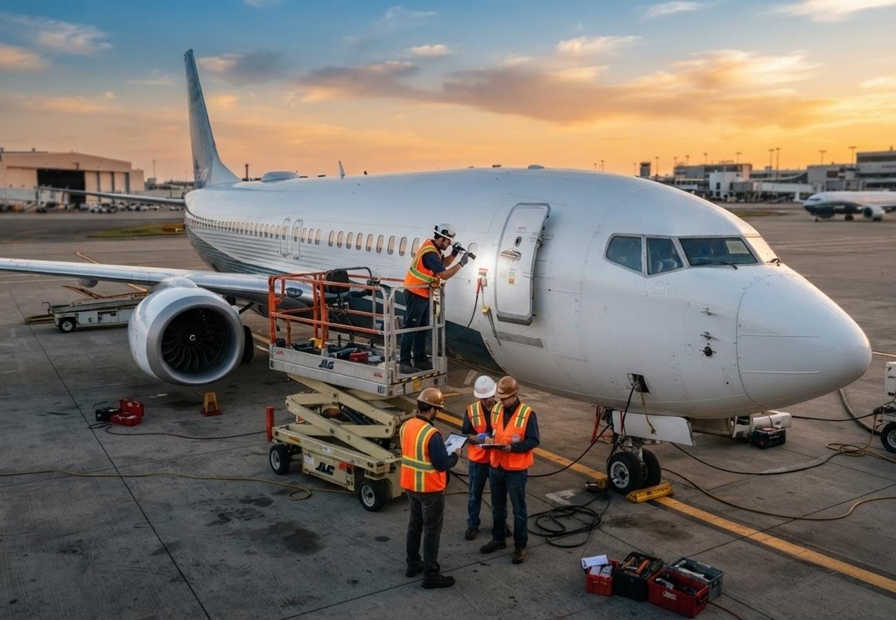 Boeing 737 MAX aircraft undergoing maintenance inspection