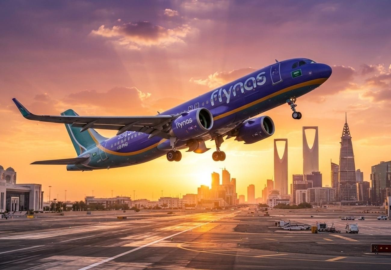 flynas aircraft on the tarmac in Saudi Arabia
