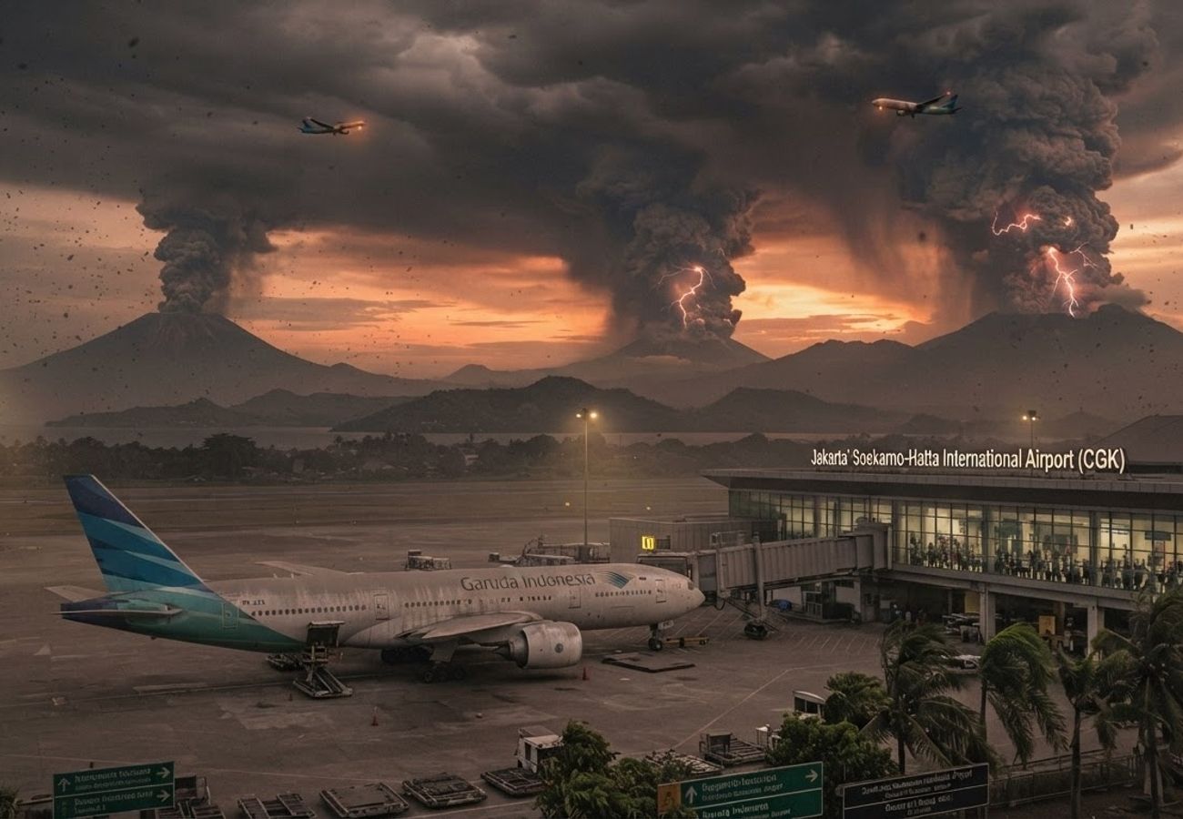 Aerial view of volcanic ash clouds over Indonesian airspace