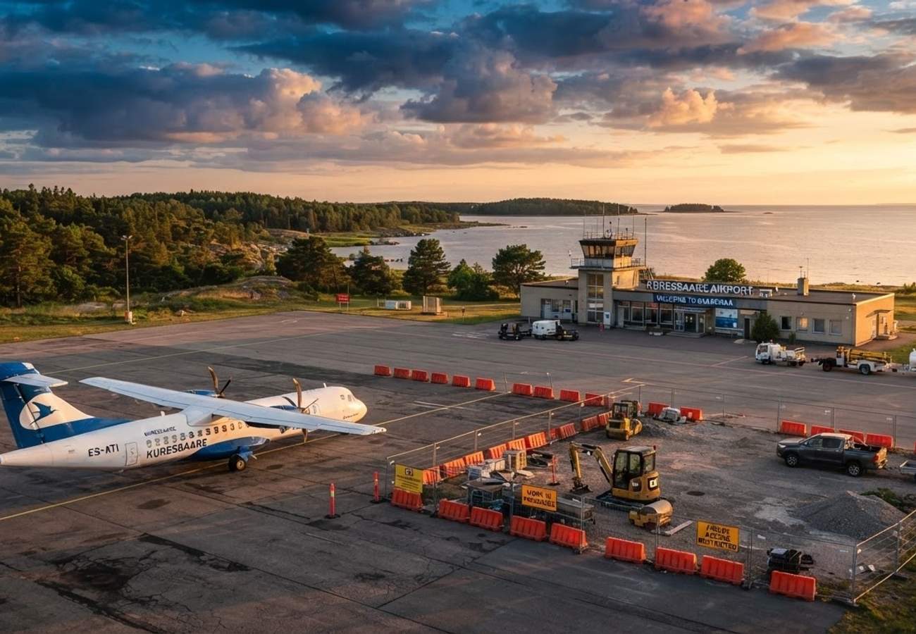 Aerial view of Kuressaare Airport runway and Baltic coastline