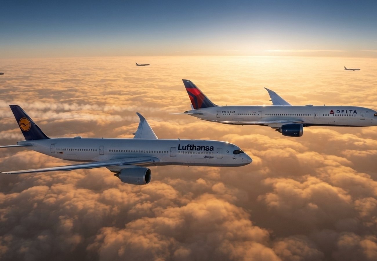 Modern aircraft wing over clouds representing hybrid aviation trends