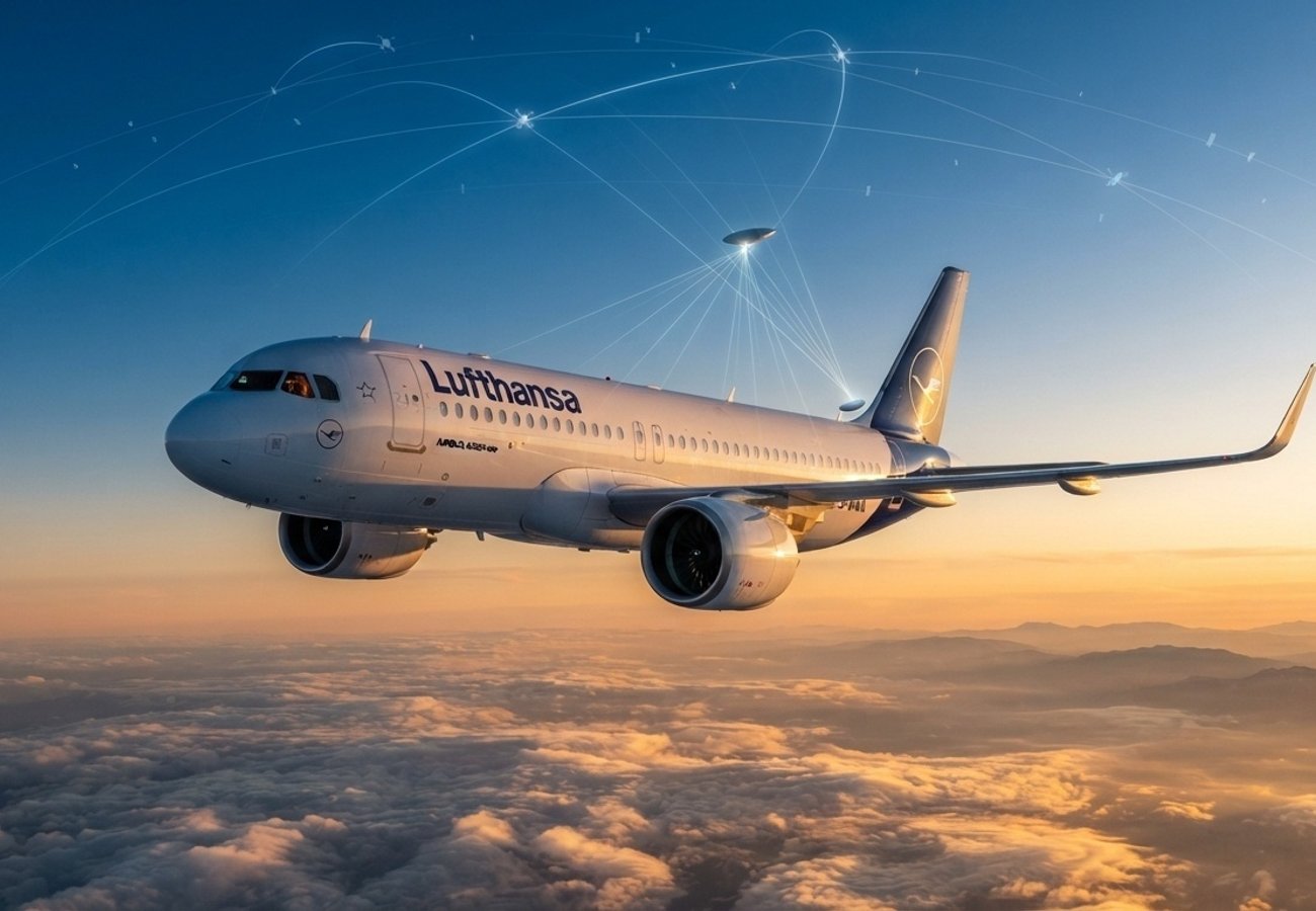 Lufthansa Airbus A320neo aircraft featuring Starlink satellite connectivity