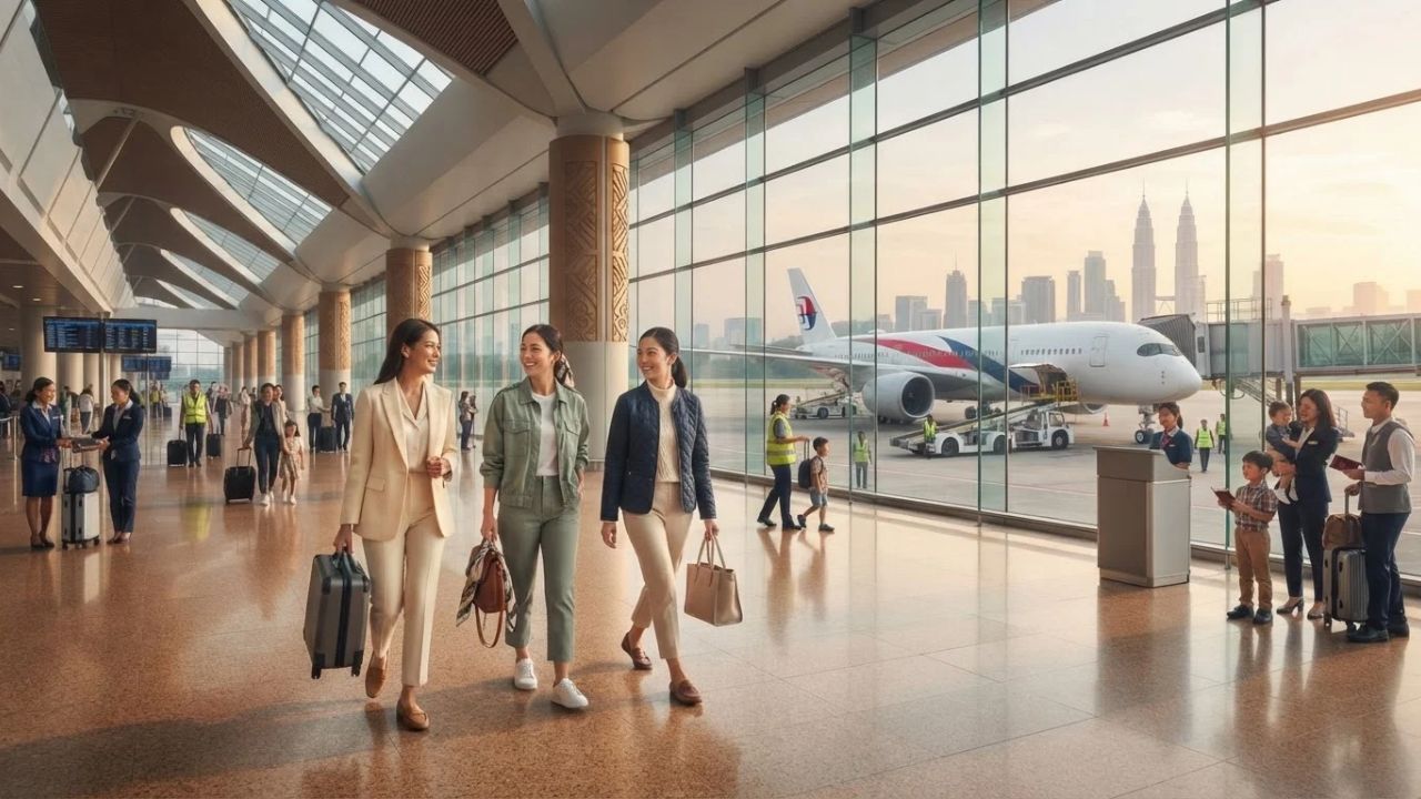 A busy departures terminal at Kuala Lumpur International Airport.