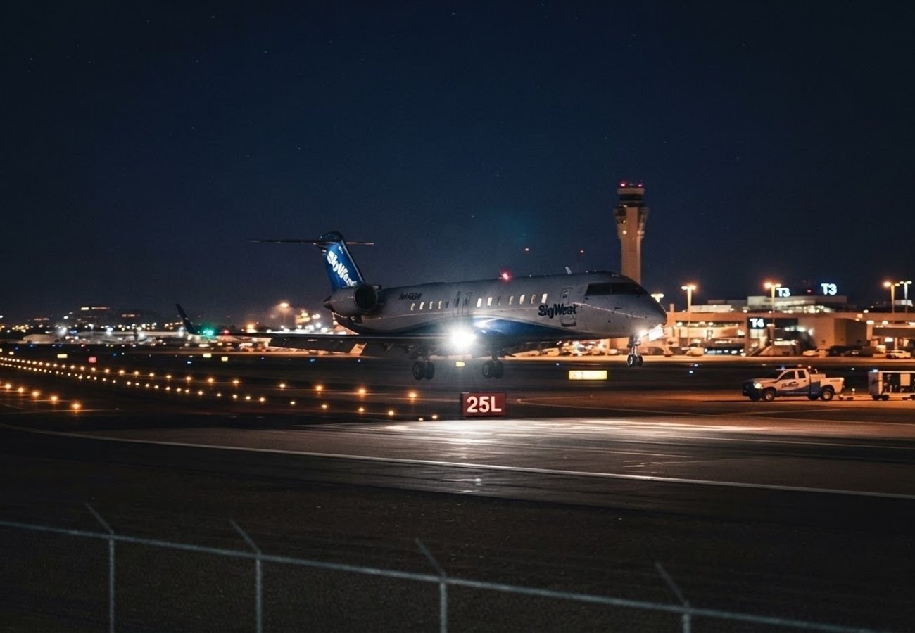 Bombardier CRJ7 aircraft landing at Phoenix Sky Harbor International Airport