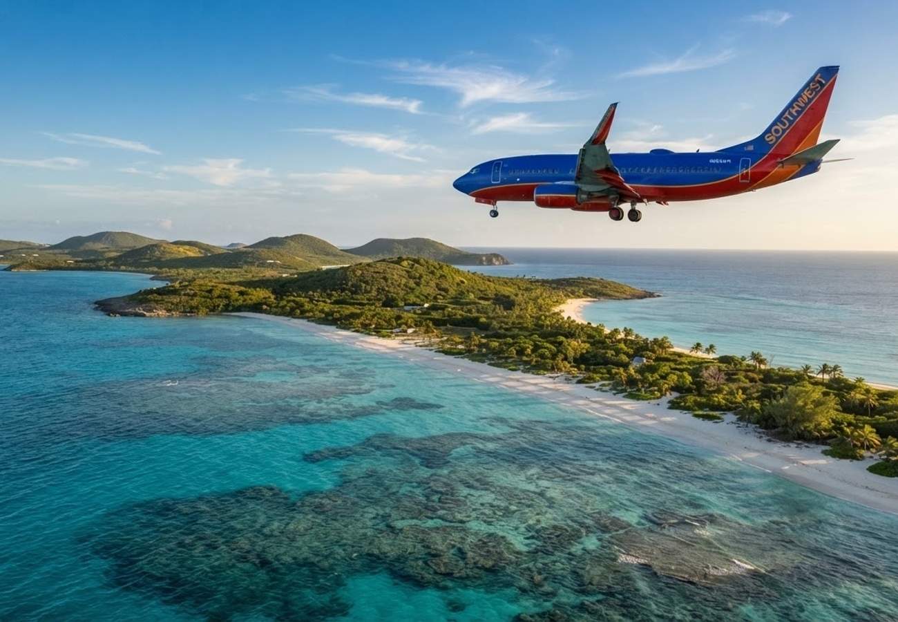 Southwest Airlines aircraft preparing for takeoff for a Caribbean destination
