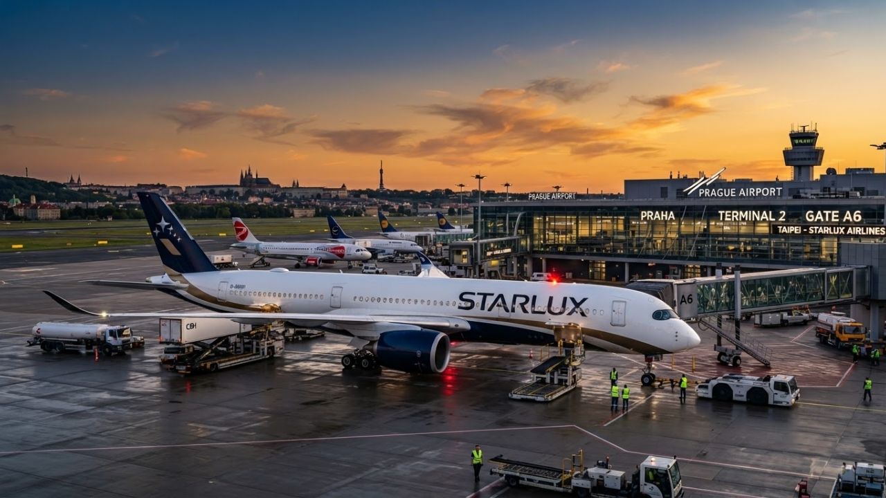 Starlux Airlines Airbus A350 aircraft at Václav Havel Airport Prague