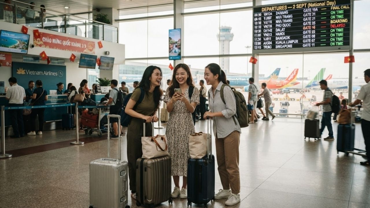 A Vietnam Airlines passenger aircraft parked at a boarding gate of Tan Son Nhat Airport