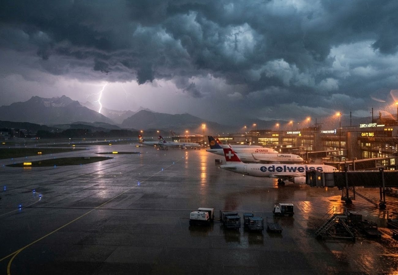 Thunderstorms over Zurich Airport causing aviation disruptions
