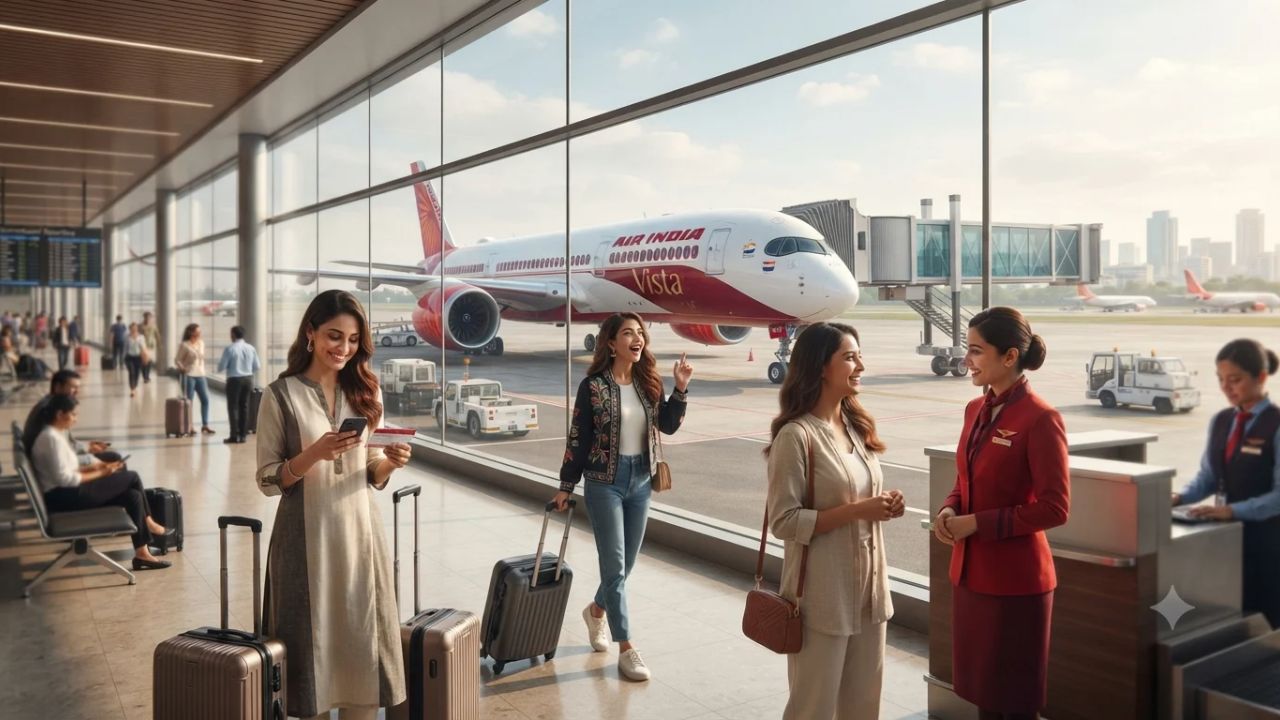 Air India Airbus A350 aircraft parked at modern terminal gate at Delhi International Airport