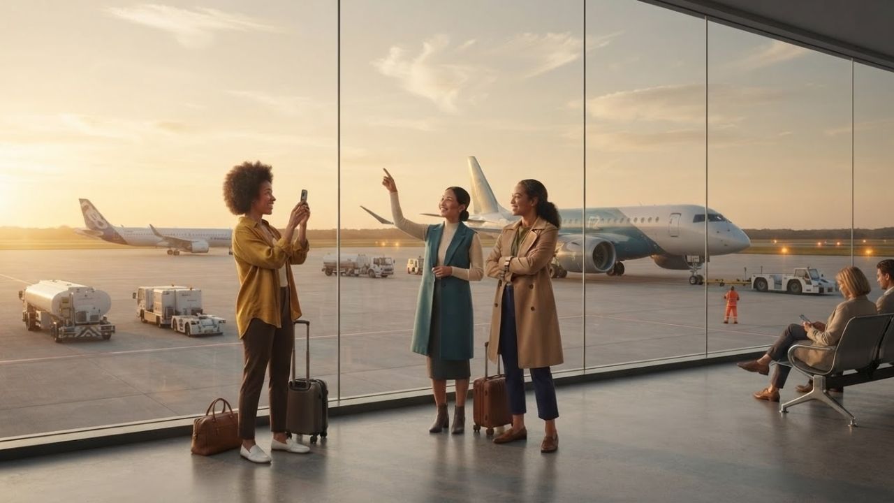 Commercial single-aisle jetliners parked at international airport terminal gate