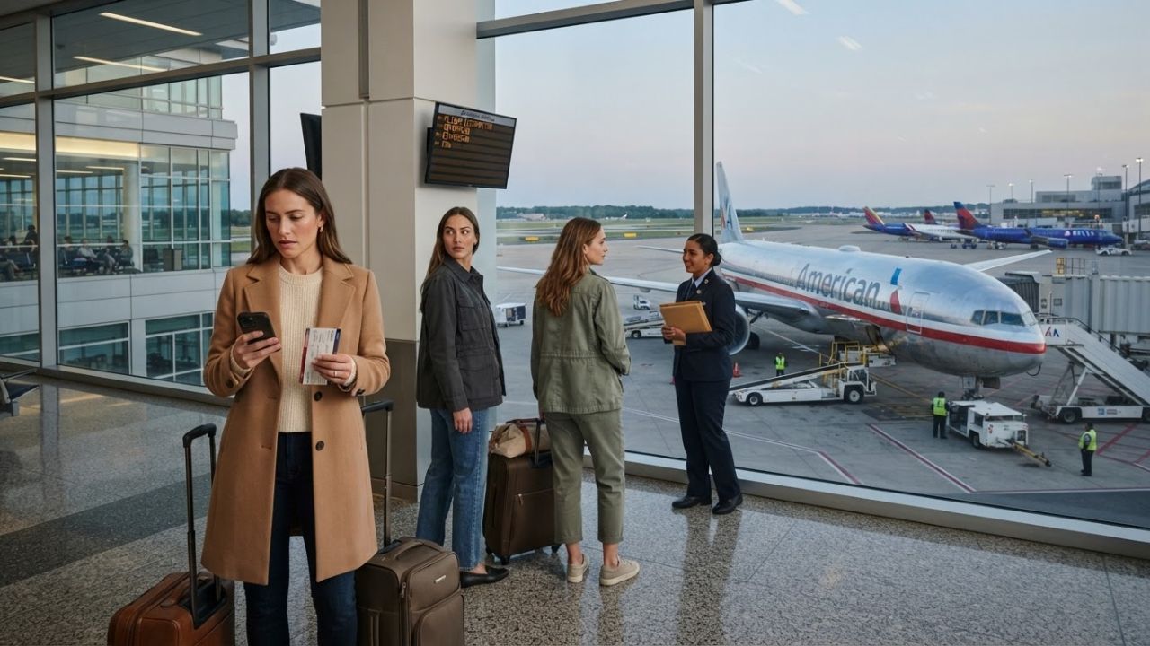 American Airlines passenger aircraft parked at airport gate terminal