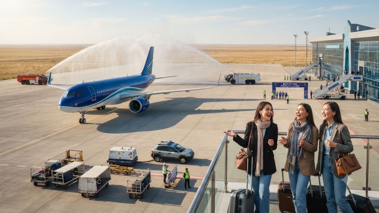 Azerbaijan Airlines passenger aircraft on the tarmac at Heydar Aliyev International Airport in Baku