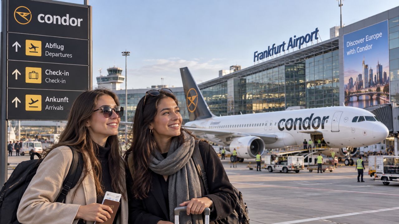 Condor commercial aircraft on runway at Frankfurt Airport Germany