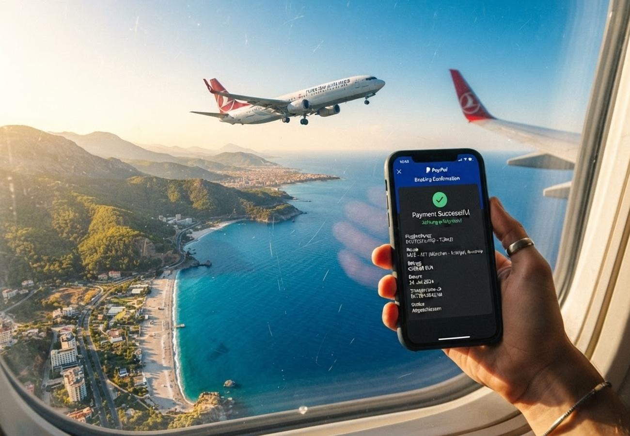 Digital payment interface showing airline booking options