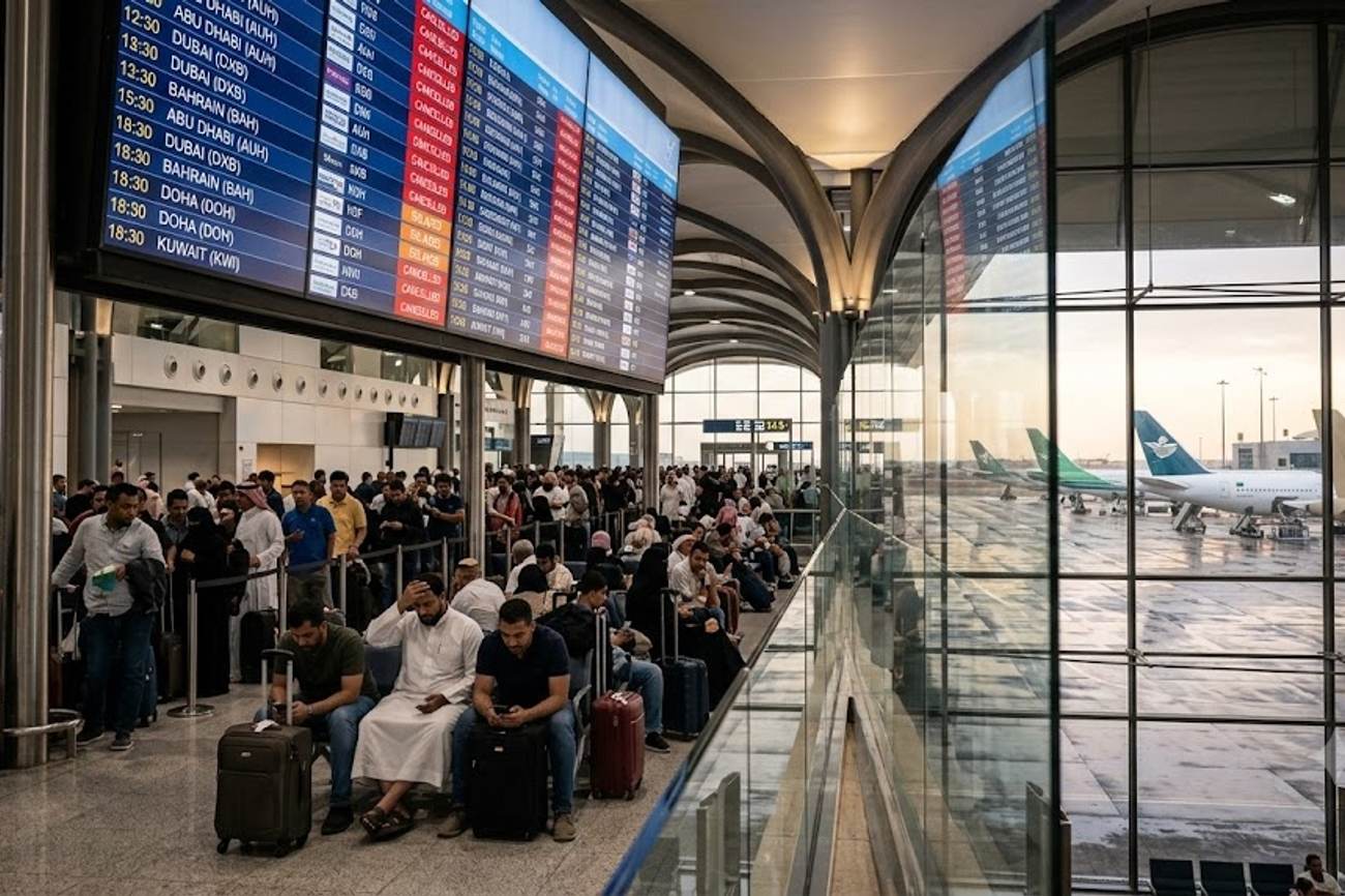 Flights Cancelled Over Middle East As Abu Dhabi, Riyadh, And More Major Airports Cancel 77 And Delay 749, Impacting Travel