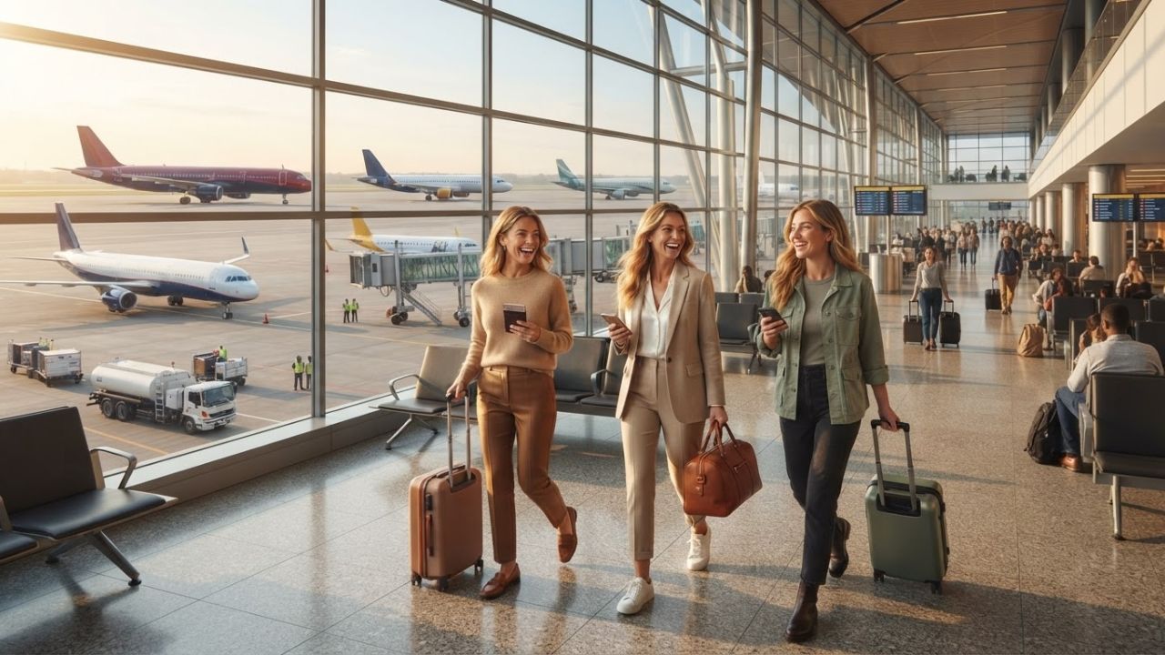 Traveler holding smartphone showing airline disruption rebooking notification
