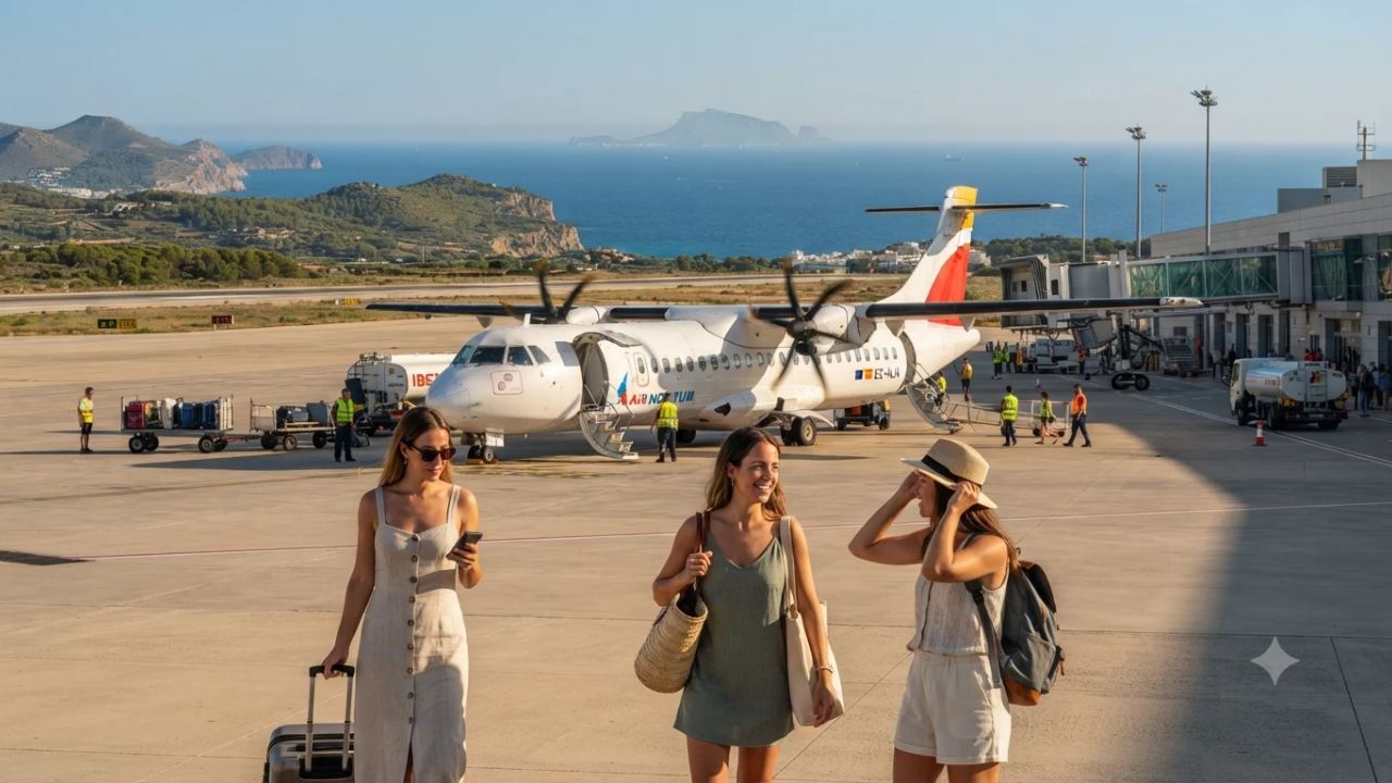 Air Nostrum ATR 72 regional turboprop aircraft parked on the sunny Mediterranean tarmac