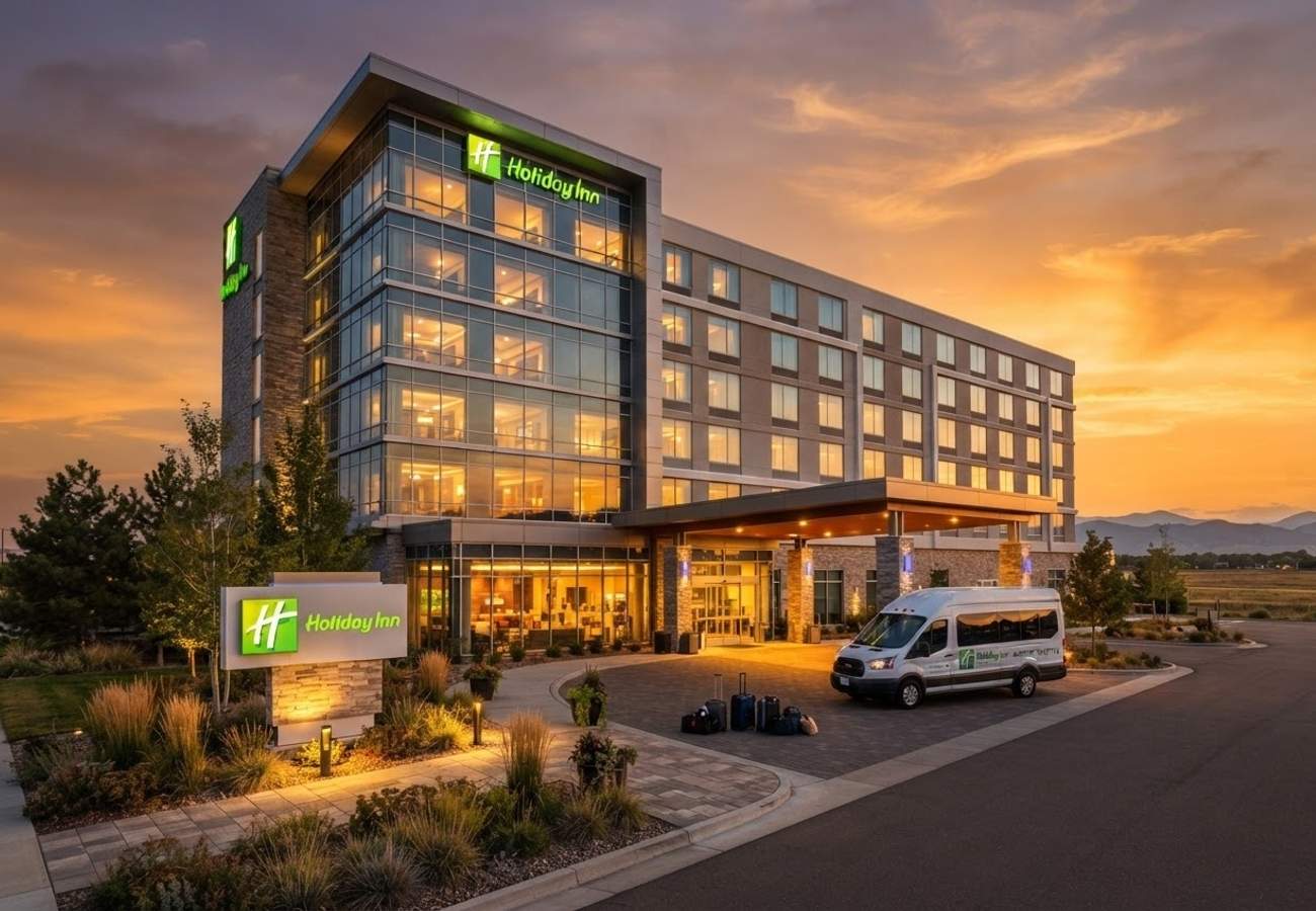 Modern exterior of the Holiday Inn & Suites Commerce City-Denver Airport