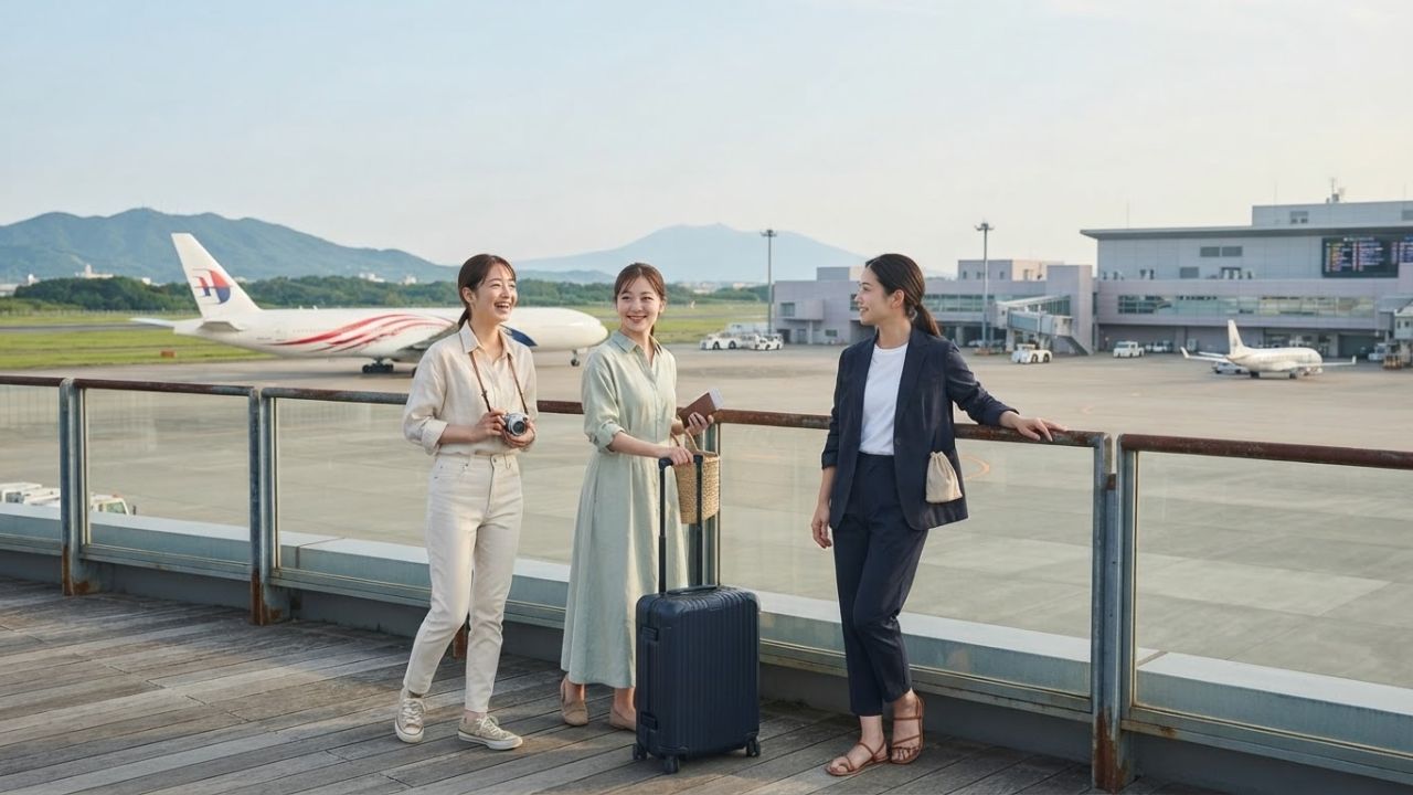 Malaysia Airlines aircraft arriving at Fukuoka Airport in Kyushu Japan