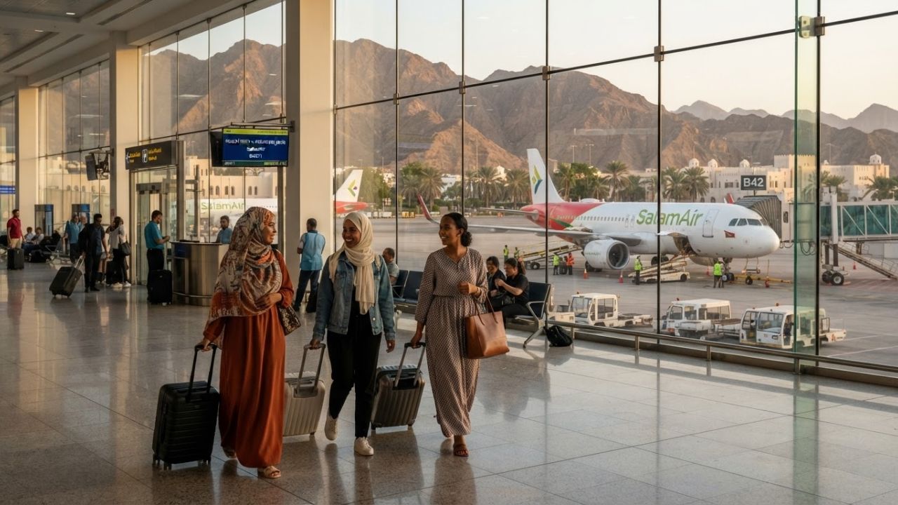 SalamAir Airbus A320neo jetliner preparing for departure on the tarmac at Muscat International Airport