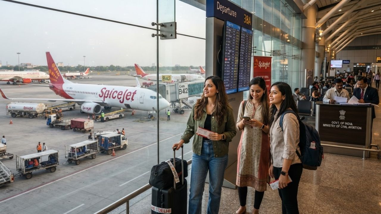 SpiceJet Boeing 737 passenger aircraft parked at Indian airport apron