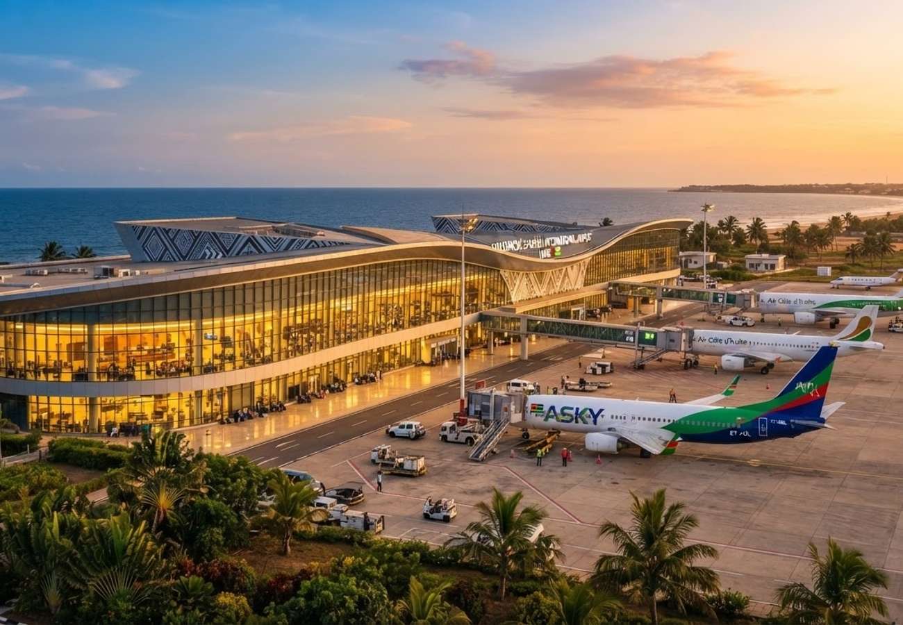 Aerial view of Gnassingbé Eyadéma International Airport in Lomé, Togo