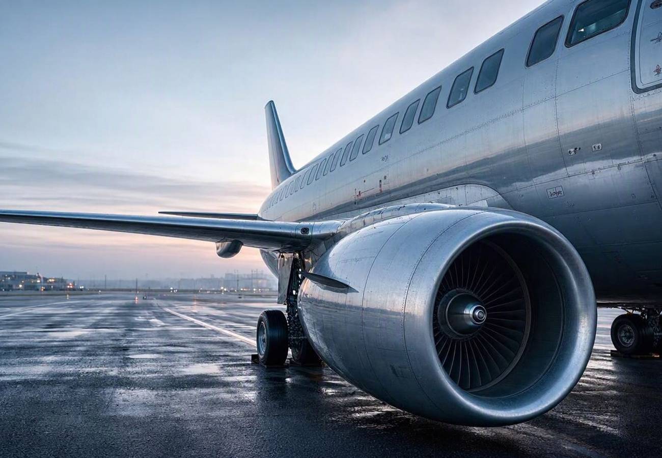 Boeing 737-900 aircraft on a runway during an emergency diversion